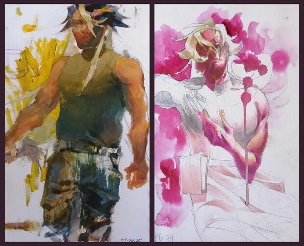 2025 14x10 in acrylic, ink, mixed media